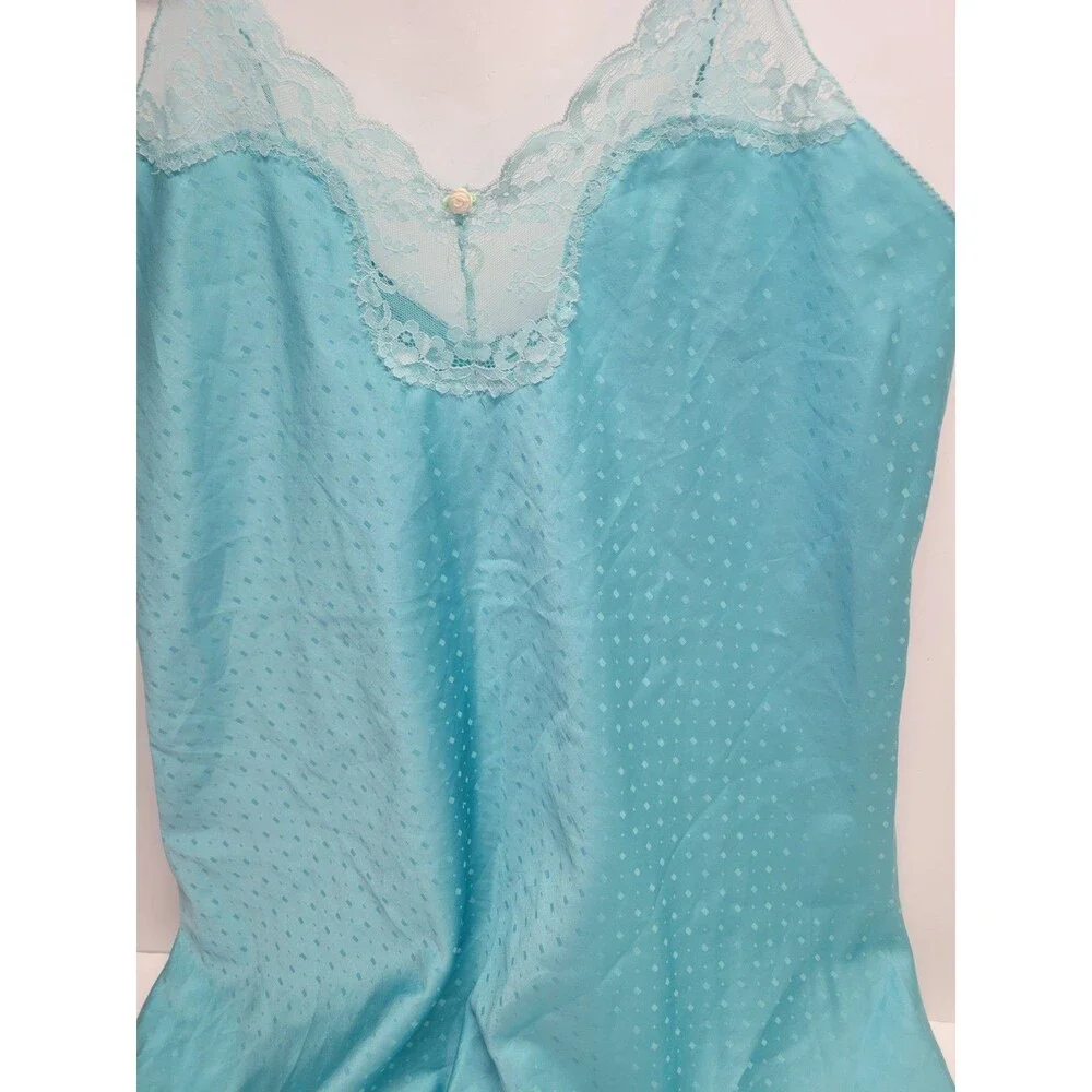 Vtg Victoria’s‎ Secret Gold Tag Teal Satin Slip babydoll Nightgown Lingerie Sz M
